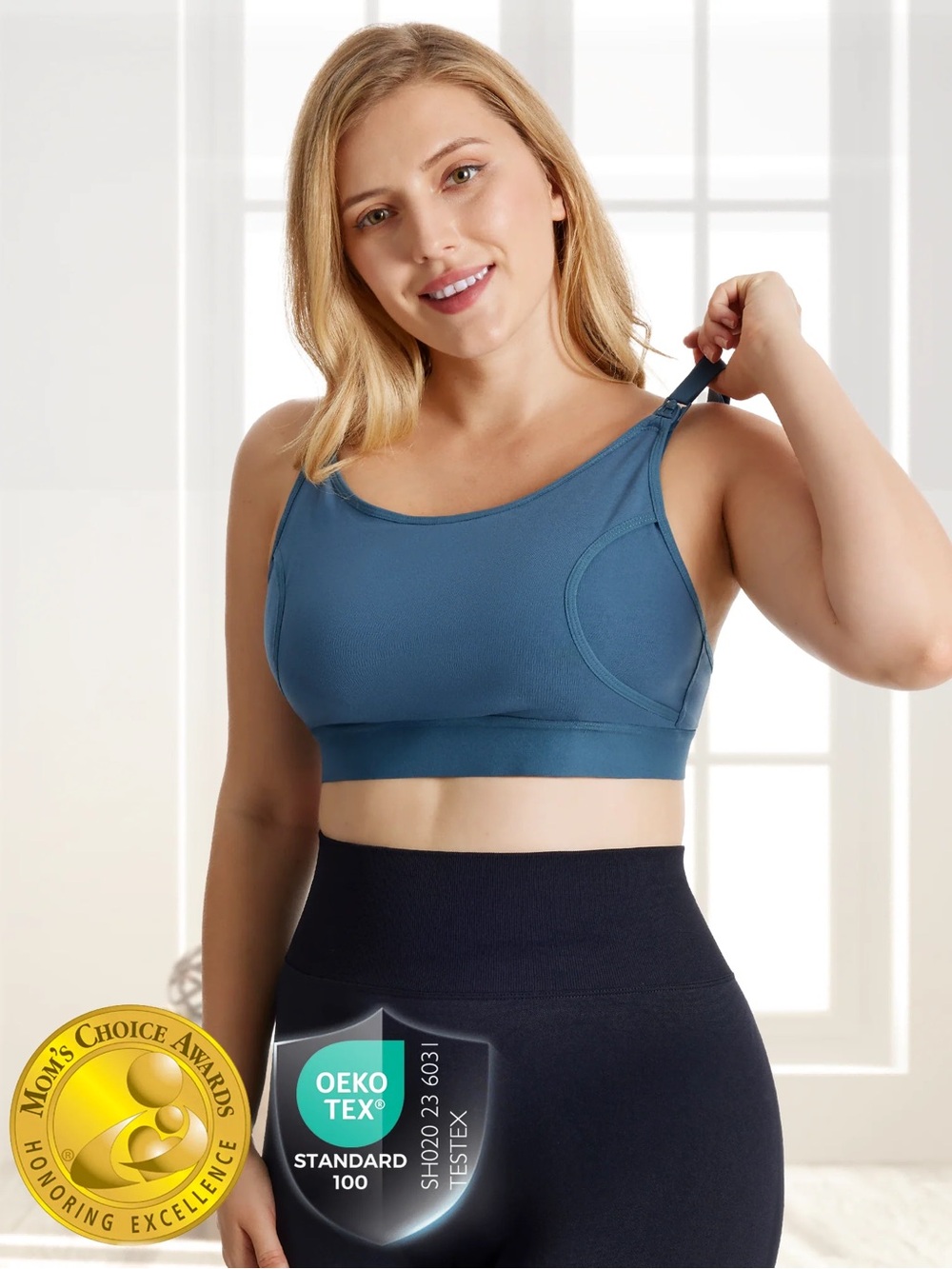 MomCozy | Blue Original Hands-Free Pumping Bra | Size Medium